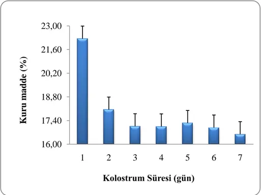 ġekil 4.1. Kolostrum sütü kuru madde değerleri  4.1.2. Kolostrum Sütü Toplam Protein Analiz Sonuçları 