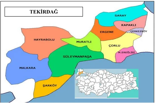 ġekil 3.1 : Tekirdağ ili haritası  