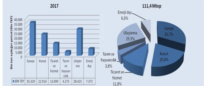 Şekil 2. 14. Türkiye’de sektör bazında nihai enerji tüketiminin dağılımı (EİGM 2018) 