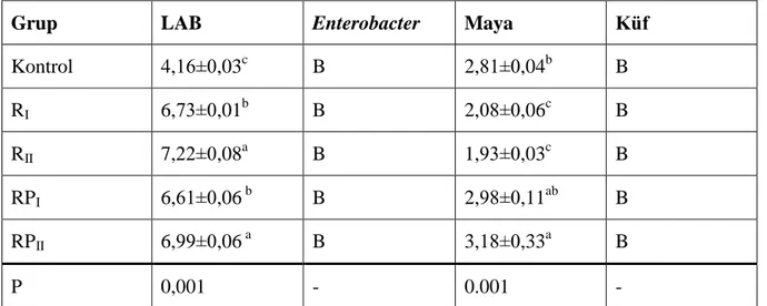 Çizelge 4.4. Yonca silajlarının mikrobiyolojik analiz sonuçları, log10 cfu/g 