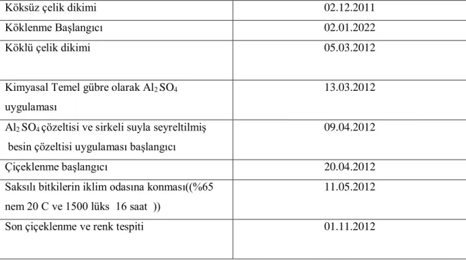 Çizelge 3.5. Üretim planı  