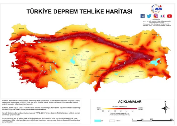 Şekil 1.5: Türkiye Deprem Tehlike Haritası 