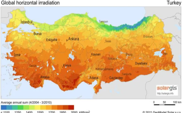 Şekil 3. Türkiye’nin Güneş Enerjisi Atlası 