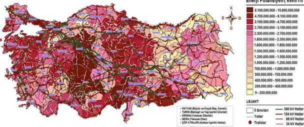 Şekil 5. Türkiye toplam biokütle potansiyeli haritası