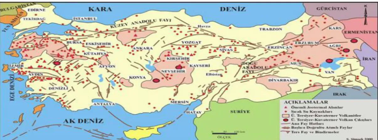Şekil 6. Türkiyede nanotektoniği-volkanik etkinliği ve jeotermal alanlar 
