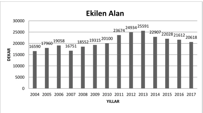 Şekil 1.2. Türkiye 2004-2017 yılları ortalama börülce verimi 