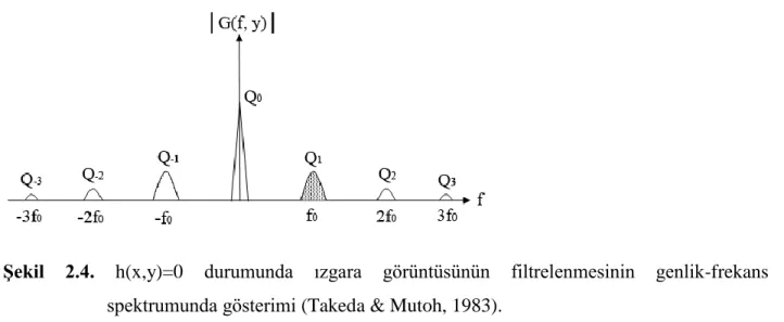 Şekil  2.4.  h(x,y)=0  durumunda  ızgara  görüntüsünün  filtrelenmesinin  genlik-frekans 