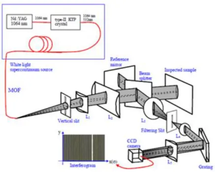 Şekil  4.  1.  Beyaz  ışık  interferometresi  kurulumu  (white  light  spectral  supercontinuum  interferometer) (Reolon ve ark