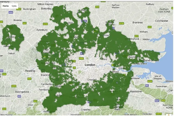 Şekil 2.3. Londra yeşil kuşak uydu (Anonim 2016b) 