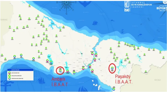 Şekil 3. 3: Ambarlı İ.B.A.A.T. ve Paşaköy İ.B.A.A.T.’lerinin İstanbul Haritası Üzerinde                                                                                              Görünümü