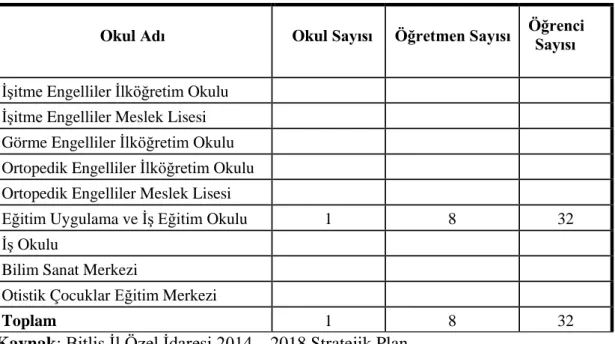 Tablo 3.9: Özel Eğitim Kurumları (2011-2015 Yılları Arası) 
