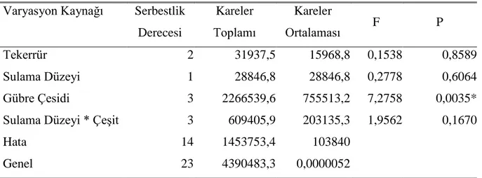 Çizelge 4.8. Yaprakta P elementine ait varyans analiz sonuçları (Ġlkbahar)  Varyasyon Kaynağı  Serbestlik 