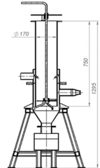 Şekil 4. 1. Gazlaştırma reaktörü şematik gösterimi ve ana ölçüler    (Aktaş T, Dalmış İS, Tuğ S, 