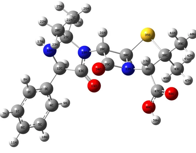 Şekil 6.1. Hetasilin molekülünün DFT yöntemi ile elde edilen optimum geometrik yapısı 