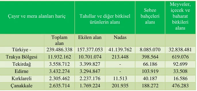 Çizelge 3.1. Buğday ekilişi alanları, da (Anonim 2016c). 