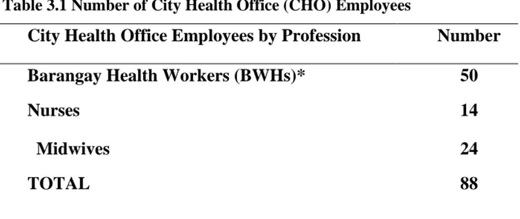 Table 3.1 Number of City Health Office (CHO) Employees 