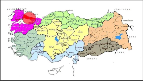 Şekil 3. 1:İstanbul İlinin Türkiye Ve Marmara Bölgesi İçindeki Konumu 