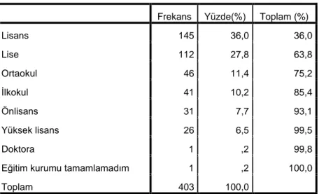 Tablo 3.9. Eğitim Düzeyi 