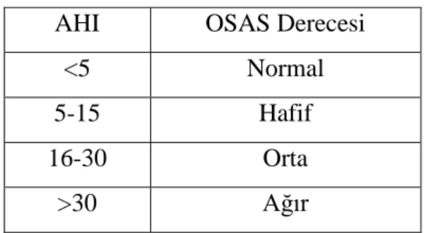 Tablo 2.5. AHİ’ ye Göre OSAS Sınıflaması  