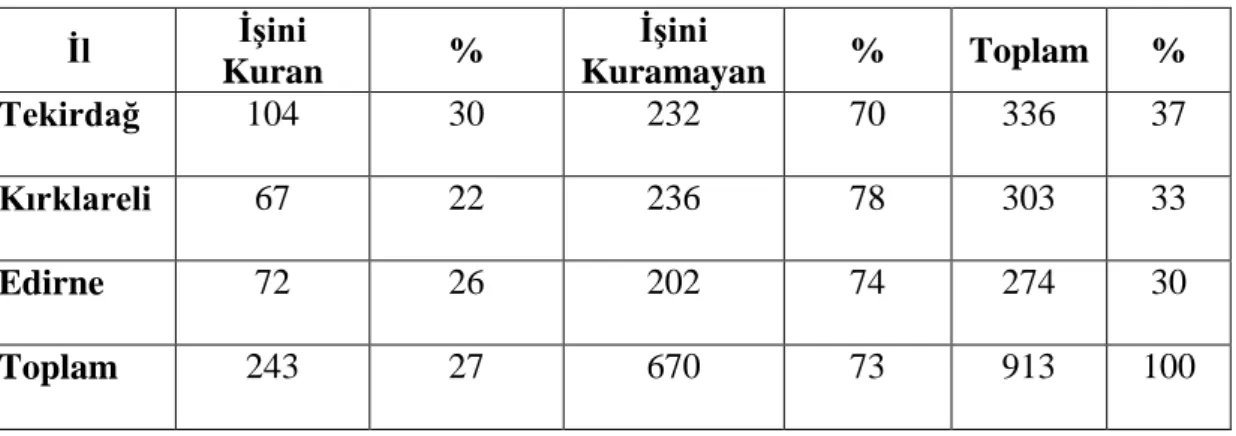 Tablo 3: Anket Uygulanan Girişimcilerin İllerdeki Durum Dağılım 2014-2015 