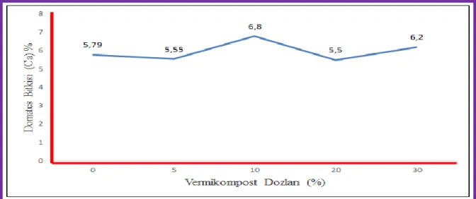 Şekil  4.4.  Farklı  oranlarda  vermikompost  uygulamalarının  domates  bitkisindeki  kalsiyum  miktarına etki grafiği 