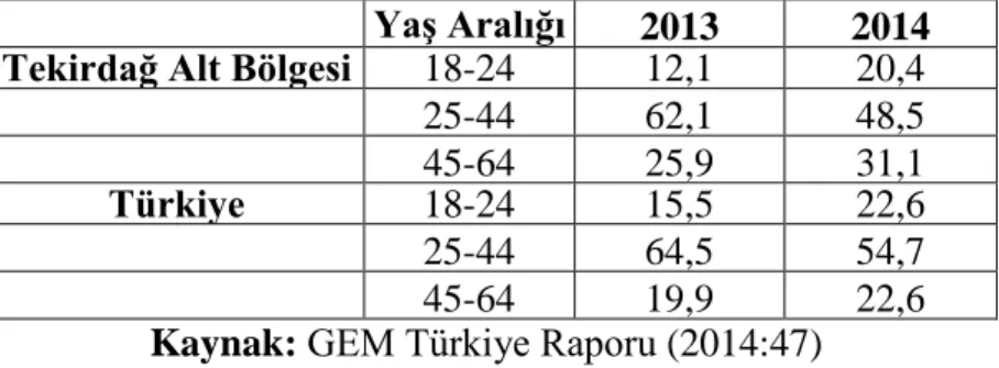 Tablo 8. Girişimcilerin Yaş Dağılımı (%) 