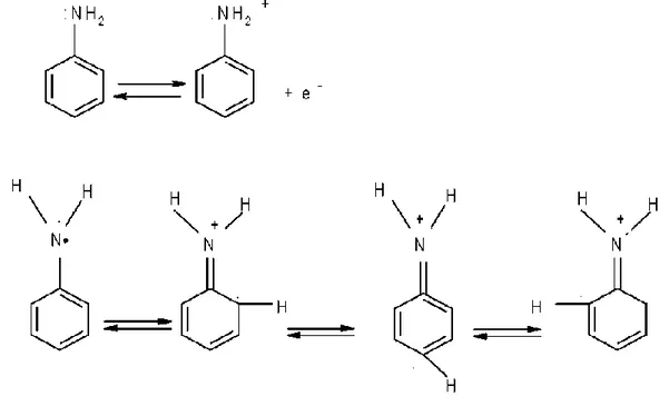 Şekil  2.4’de  verilmiştir. Polianilin  oluşum  reaksiyonunda  ilk  basamak  anilin  moleküllerinin 