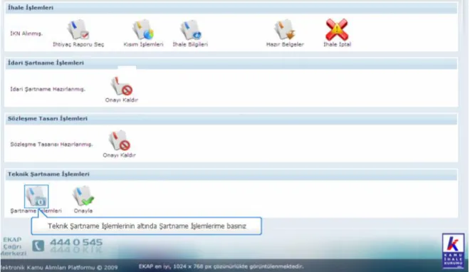 Şekil 4.5.  Teknik Şartname Yükleme Ekranı, https://ekap.kik.gov.tr 
