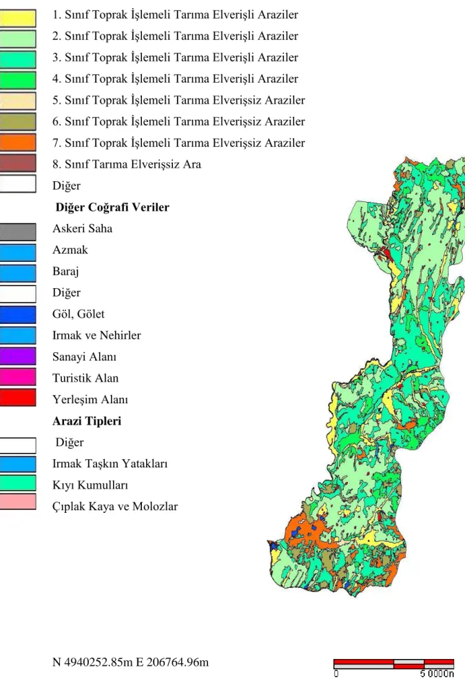 ġekil 3.2. Edirne Arazi Kullanım Kabiliyet Sınıflaması (Anonim 2005) 