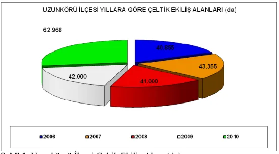 Şekil 1. Uzunköprü Ġlçesi Çeltik EkiliĢ Alanı (da) 
