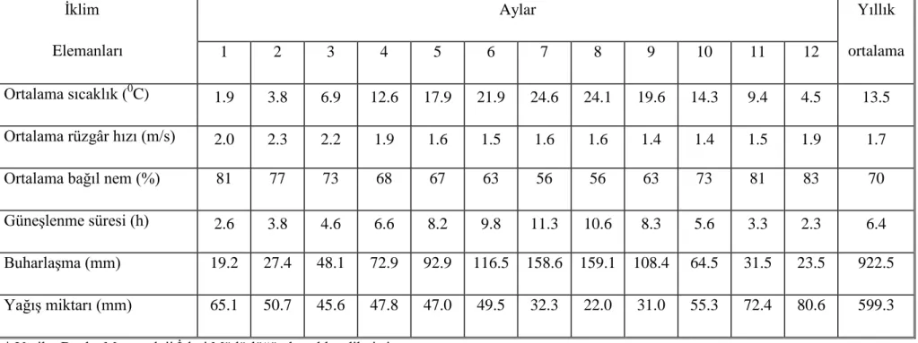 Çizelge 3.2. Edirne iline ait bazı iklim elemanlarının uzun yıllar aylık ortalama değerleri (2005-2010 yılları arası)* 