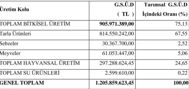 Çizelge 4.8 Tekirdağ  Ġli  Tarımsal  Gayri  Safi  Üretim Değerleri (2009) 