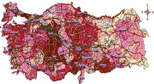 Şekil 1.2. Türkiye toplam biyokütle potansiyeli haritası (Anonim 2014a).