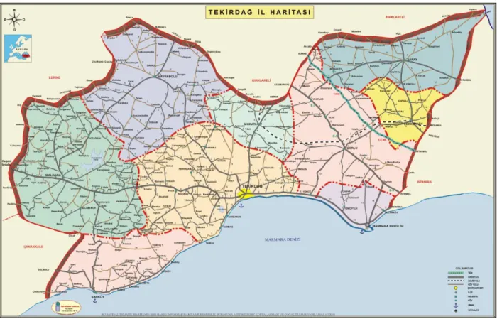 ġekil 2.1. Tekirdağ haritası, (Anonim 2008a) 