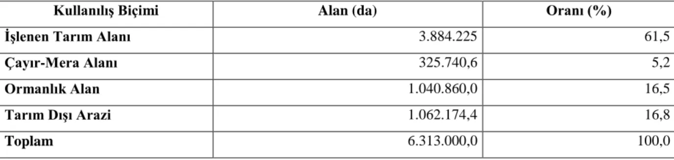 Çizelge 6.4. Tekirdağ Ġli Arazi Varlığı Dağılımı 