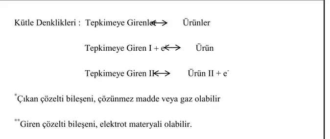 Şekil 4.1. Elektrokimyasal reaktörde gerçekleşen olaylar ve kütle denklikleri (Gürel 2006)                                                                               
