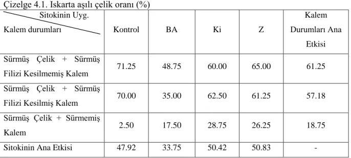 Çizelge 4.1. Iskarta aşılı çelik oranı (%) 
