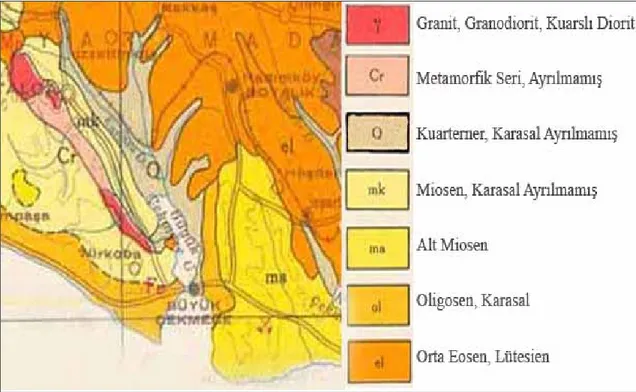 Şekil 4.8. Büyükçekmece Gölü çevresindeki formasyonların yaşı (Özüpek ve Çevik 1964)  a