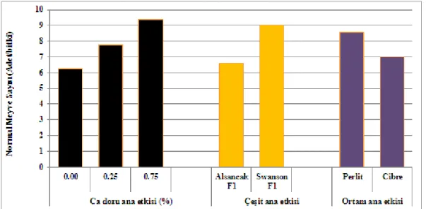 ġekil 4.14. Ca, çeĢit ve ortam ana etkilerinin normal meyve sayısı üzerine etkileri 