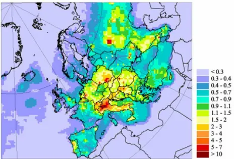 Şekil 2.3. Kurşun yayınımı (katı ve sulu ortam toplam) kg/km 2 /yıl 2001 (Kahvecioğlu ve ark