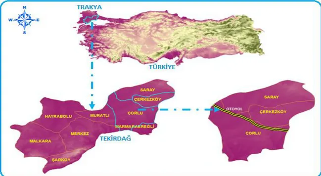 ġekil  3.3’den  görüleceği  üzere  araĢtırma  alanı  ülkemizin  Trakya  Bölgesi’nde  yer  almaktadır