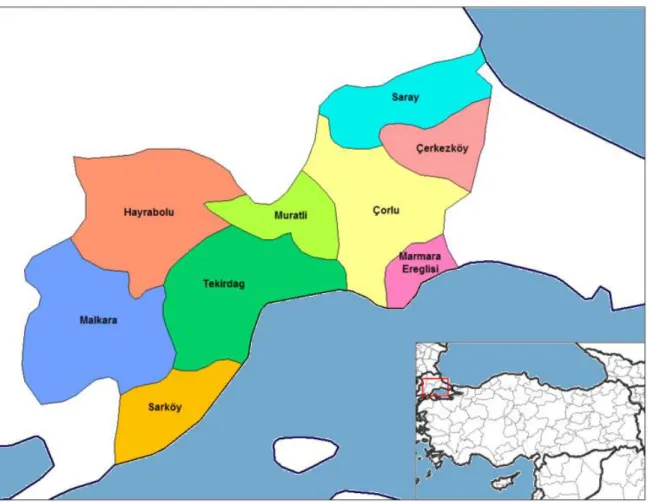 ġekil 5.1. Tekirdağ Ġli ve Ġlçeleri Haritası