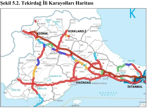 ġekil 5.2. Tekirdağ Ġli Karayolları Haritası 
