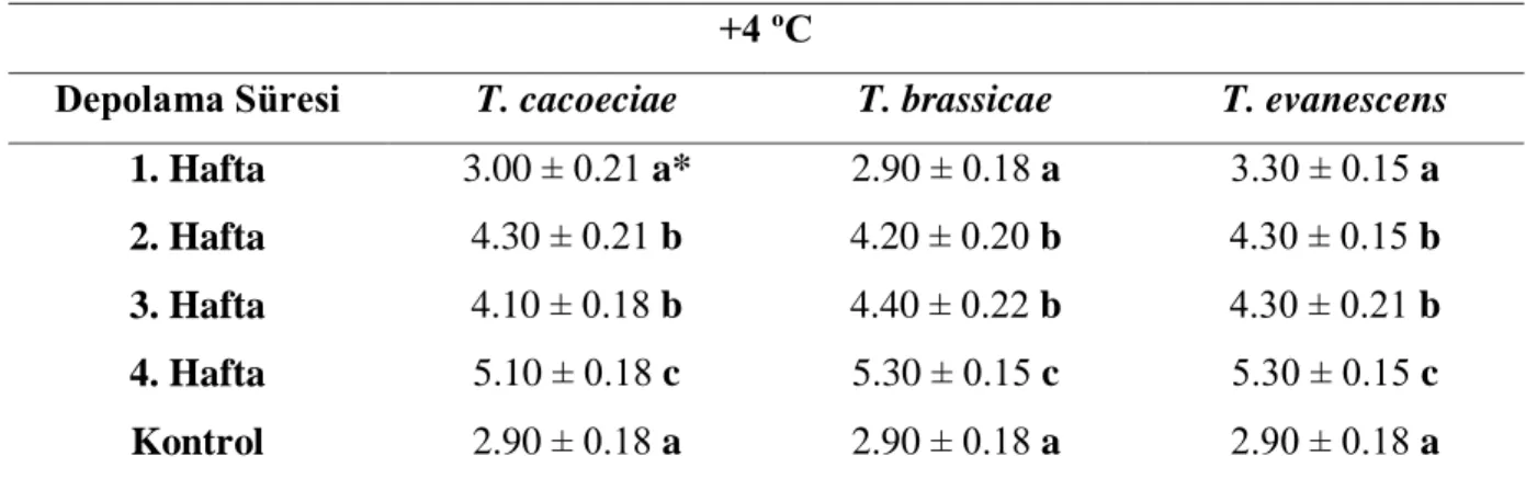 Çizelge 4.1. +4 ºC’de depolanan yumurtaların kararma süreleri (gün) 