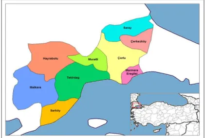 Şekil 3.1. Çorlu konum haritası (Anonim 2007e) 