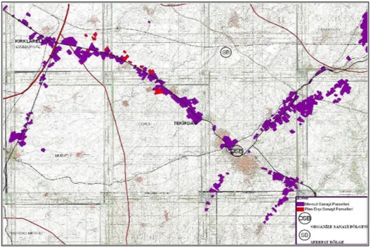 Grafik  7.3. Çerkezköy, Çorlu ve Muratlı D100 Aksı Plansız Sanayi Parselleri 