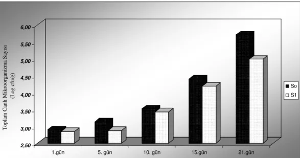 Şekil 4.3. Schnitzel normal ve schnitzel koruyuculu örneklerinin raf ömrü boyunca          toplam canlı sayılarındaki değişim 