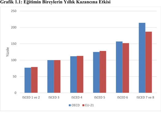 Grafik 1.1: Eğitimin Bireylerin Yıllık Kazancına Etkisi  