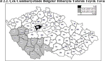 Şekil 2.2. Çek Cumhuriyetinde Bölgeler İtibarıyla Yatırım Teşvik Tavanları  