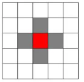 Figure 1.2: The von Neumann neighborhood surrounding a central cell[25].